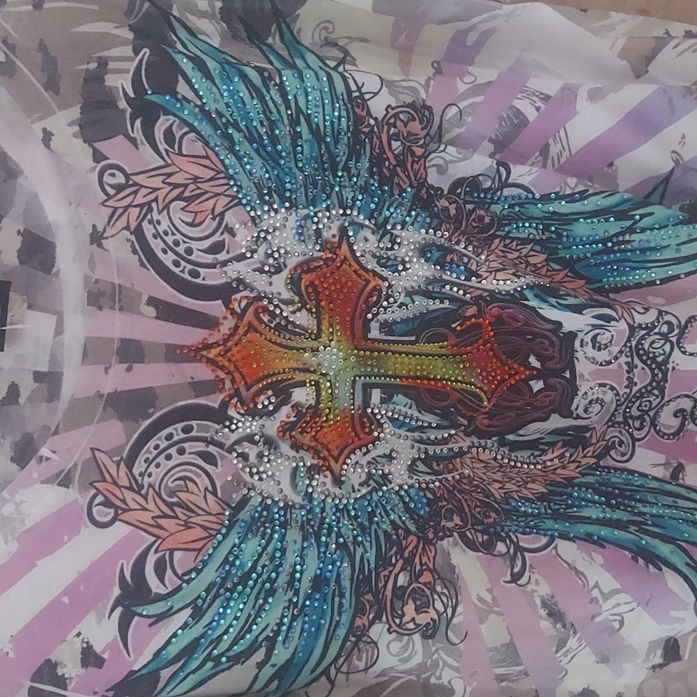 Graphic Tee with Cross and Wings